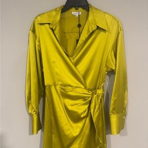 Gianni Bini Lime Green Satin Wrap Dress